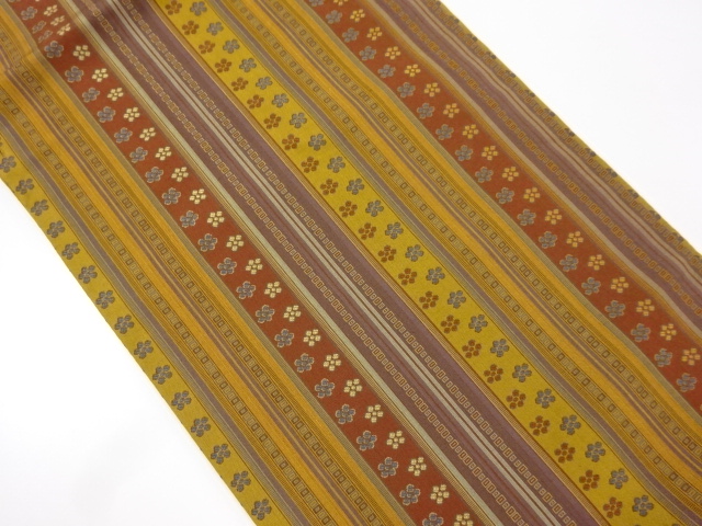 縞に小花模様織り出し名古屋帯